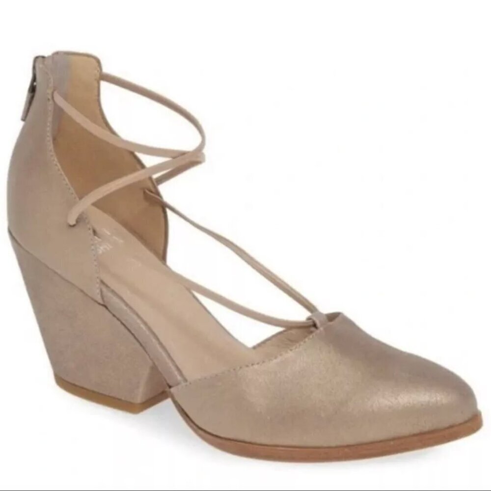 Eileen Fisher Poet Metallic Suede Criss-Cross D'Orsay Pumps, size 9.5